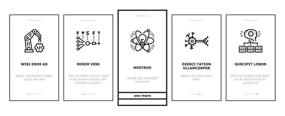 Neural Network And Ai Onboarding Icons Set Vector 스톡 일러스트