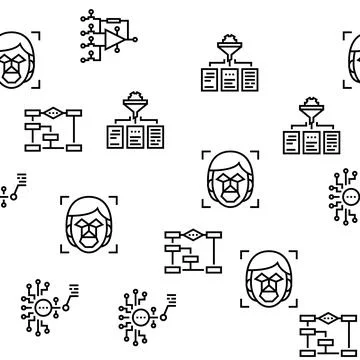 Neural Network And Ai Vector Seamless Pattern 스톡 일러스트