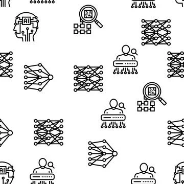 Neural Network And Ai Vector Seamless Pattern 库存插图