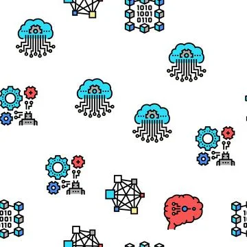 Neural Network And Ai Vector Seamless Pattern Illustrazione stock