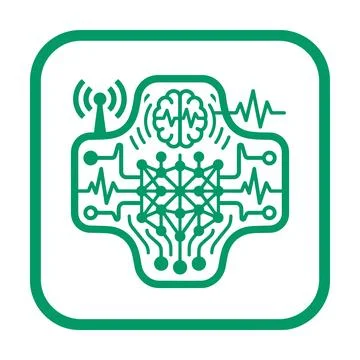 Neural network and brain signal processing green icon for biosensing techno.. イラスト素材