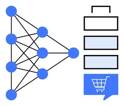Neural Network and E-commerce Concept with Layers and Shopping Cart Symbol Stock Illustration