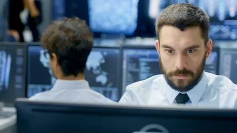 Neural Network and Machine Learning Engineer Working at His Workstation. Stock Footage 81268566