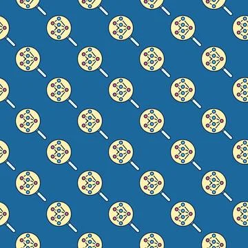 Neural Network and Magnifier vector colored seamless pattern 스톡 일러스트