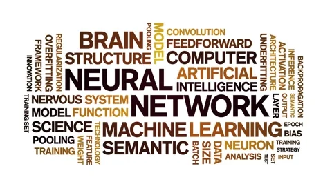 Neural Network animated word cloud,animation kinetic typography seamless loop. Stock Footage 308369386
