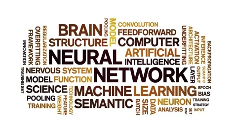 Neural Network animated word cloud,animation kinetic typography seamless loop. Stock Footage 308369399