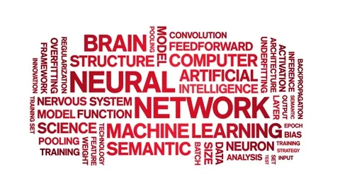 Neural Network animated word cloud,animation kinetic typography seamless loop. Stock Footage 308369492