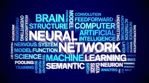 Neural Network animated word cloud,animation kinetic typography seamless loop. Stock Footage 308369973