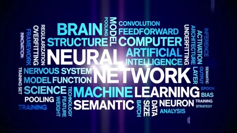 Neural Network animated word cloud,animation kinetic typography seamless loop. Stock Footage 308370118