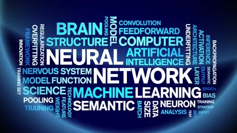 Neural Network animated word cloud,animation kinetic typography seamless loop. Stock Footage 308370244