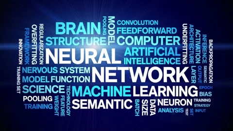 Neural Network animated word cloud,animation kinetic typography seamless loop. Stock Footage 308370332