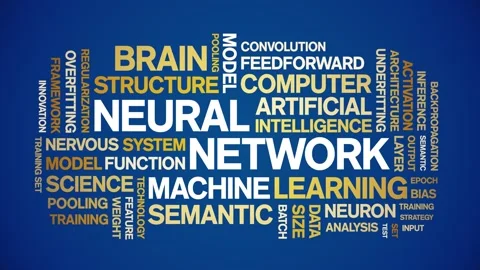Neural Network animated word cloud,animation kinetic typography seamless loop. Stock Footage 308370560