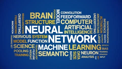 Neural Network animated word cloud,animation kinetic typography seamless loop. Stock Footage 308370817