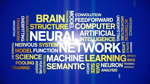 Neural Network animated word cloud,animation kinetic typography seamless loop. Stock Footage 308370922