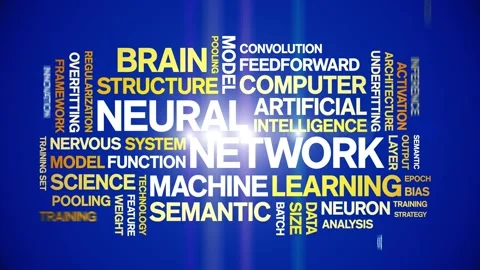 Neural Network animated word cloud,animation kinetic typography seamless loop. Stock Footage 308371109