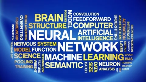 Neural Network animated word cloud,animation kinetic typography seamless loop. Stock Footage 308371240