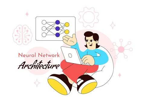 Neural Network Architecture Vector Illustration Featuring People Analyzing .. Stockillustratie