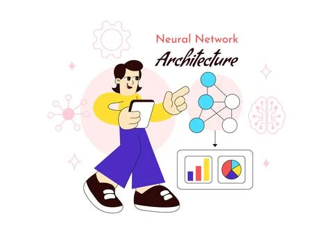 Neural Network Architecture Vector Illustration Featuring People Analyzing .. Stockillustratie