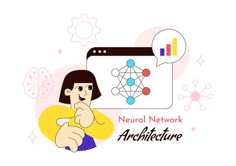 Neural Network Architecture Vector Illustration Featuring People Analyzing .. イラスト素材