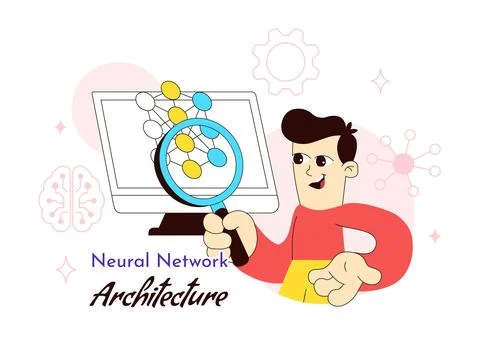 Neural Network Architecture Vector Illustration Featuring People Analyzing .. イラスト素材