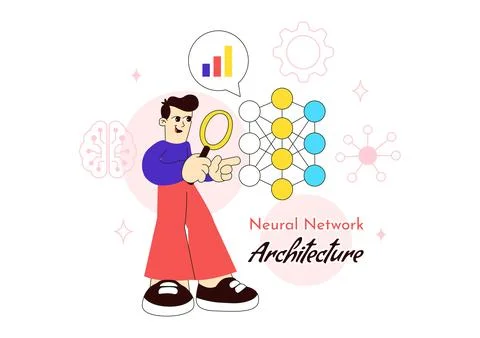 Neural Network Architecture Vector Illustration Featuring People Analyzing .. イラスト素材