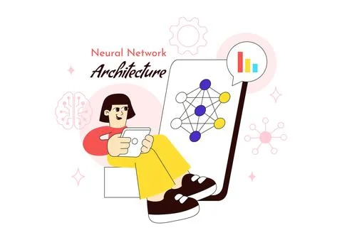 Neural Network Architecture Vector Illustration Featuring People Analyzing .. Stockillustratie