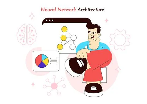Neural Network Architecture Vector Illustration Featuring People Analyzing .. イラスト素材