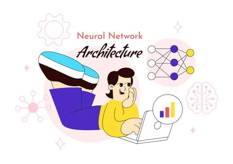 Neural Network Architecture Vector Illustration Featuring People Analyzing .. Stockillustratie