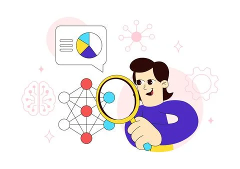 Neural Network Architecture Vector Illustration Featuring People Analyzing .. イラスト素材