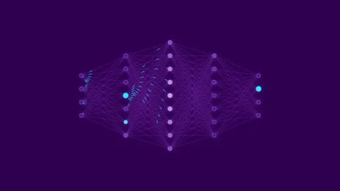Neural network artificial intelligence learning process with glowing nodes .. Stock Footage 346612246
