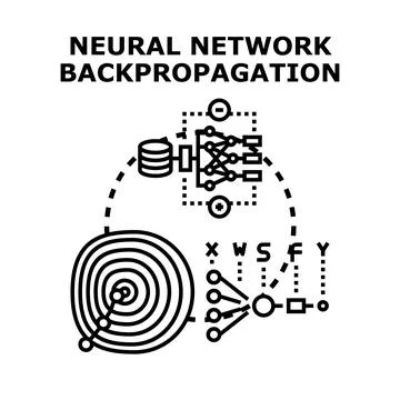 Neural network backpropagation algorithm and deep learning concept Stock Illustration