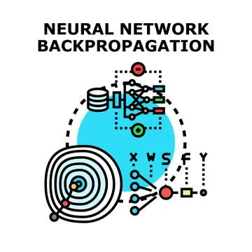 Neural network backpropagation algorithm and deep learning concept Stock Illustration