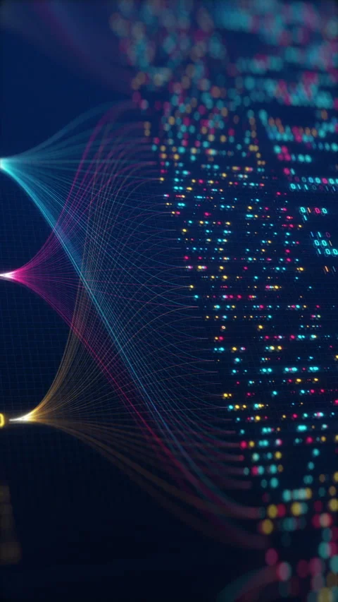 Neural Network Big Data Flow Visualization, Binary Code Matrix, AI Machine Stock Footage 312251959