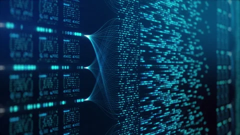 Neural Network Big Data Flow Visualization, Binary Code Matrix, AI Machine Stock Footage 312313353