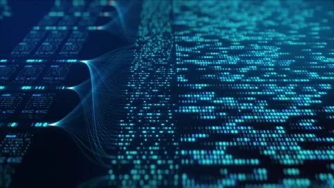 Neural Network Big Data Flow Visualization, Binary Code Matrix, AI Machine Video stock 312885727