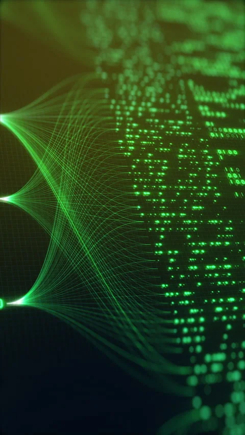 Neural Network Big Data Flow Visualization, Binary Code Matrix, AI Machine Stock Footage 312885841