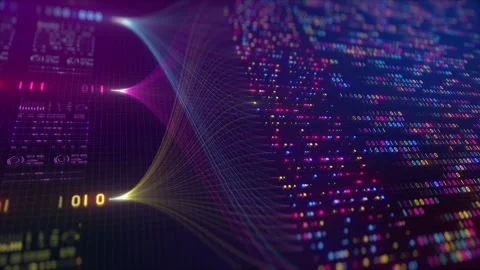 Neural Network Big Data Flow Visualization, Binary Code Matrix, AI Machine Video stock 313135930