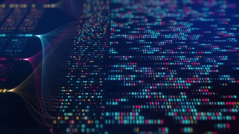 Neural Network Big Data Flow Visualization, Binary Code Matrix, AI Machine Video stock 313136424
