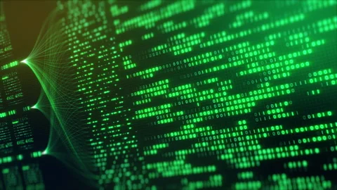 Neural Network Big Data Flow Visualization, Binary Code Matrix, AI Machine Video stock 313136916