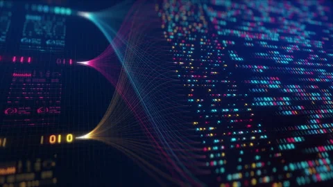 Neural Network Big Data Flow Visualization, Binary Code Matrix, AI Machine Stock Footage 318233749