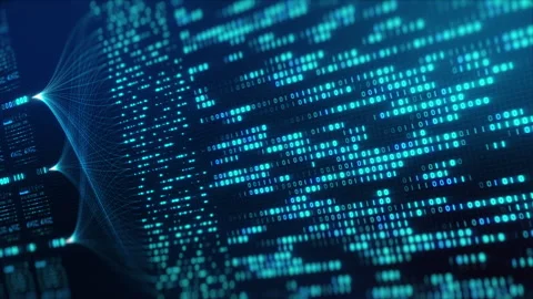 Neural Network Big Data Flow Visualization, Binary Code Matrix, AI Machine 스톡 동영상 318236268