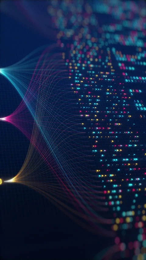 Neural Network Big Data Flow Visualization, Binary Code Matrix, AI Machine Stock Footage 320247012