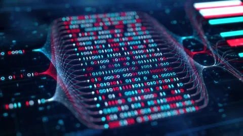 Neural Network Big Data Flow Visualization, Binary Matrix Code of zero and one Stock Footage 323749664