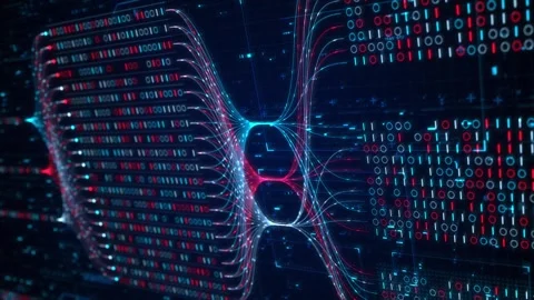 Neural Network Big Data Flow Visualization, Binary Matrix Code of zeros and ones Stock Footage 323866331