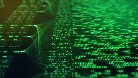 Neural Network Big Data Flow Visualization, Binary Code Matrix, AI Machine Learn Video stock 345108674
