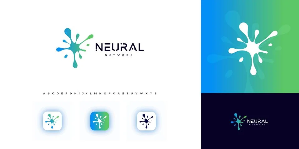 Neural network biotech logo concept for biotech lab, science medical AI learning Ilustração Stock