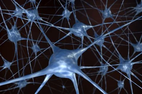Neural network in black background. 3D rendered illustration. Stock Illustration