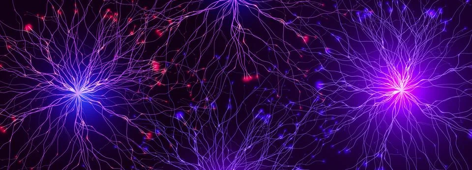 Neural Network Brain Neurone Synapse Connections Lightning Ball Energy Glow Stock Illustration