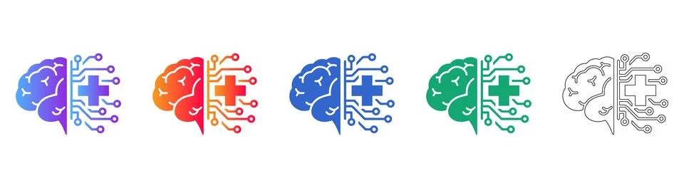 Neural Network Brain Technology Icons Stock Illustration