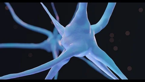 Neural network in brain, tracking around blue neurons flashing Stock Footage 114116661